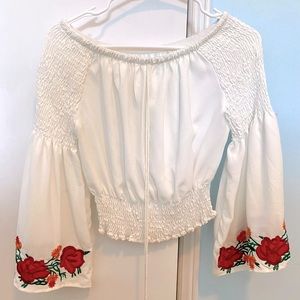 Beautiful white top with embroidered flowers